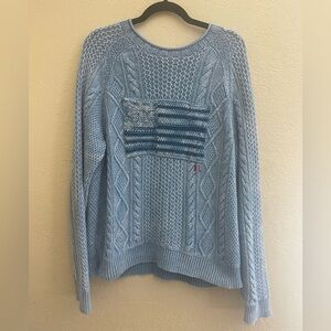 Ralph Lauren Men's Blue American Flag Cable Knit Sweater L
